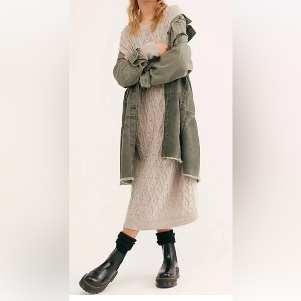 NWT- Free People Forever Free Cotton Tiered Jacket Military Green 💯 Cotton - Picture 3 of 12
